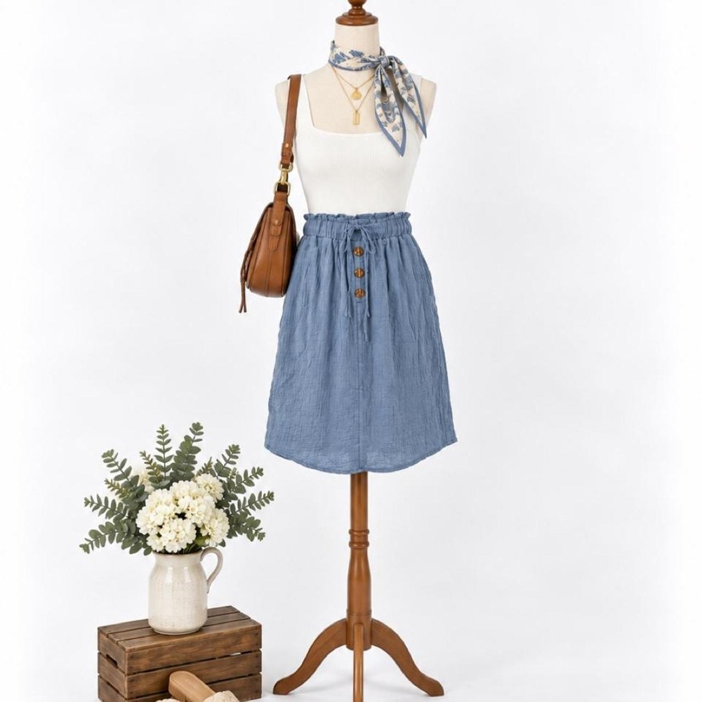 NWT Emery Rose Blue Gauze Button Front Midi Skirt – Size Medium